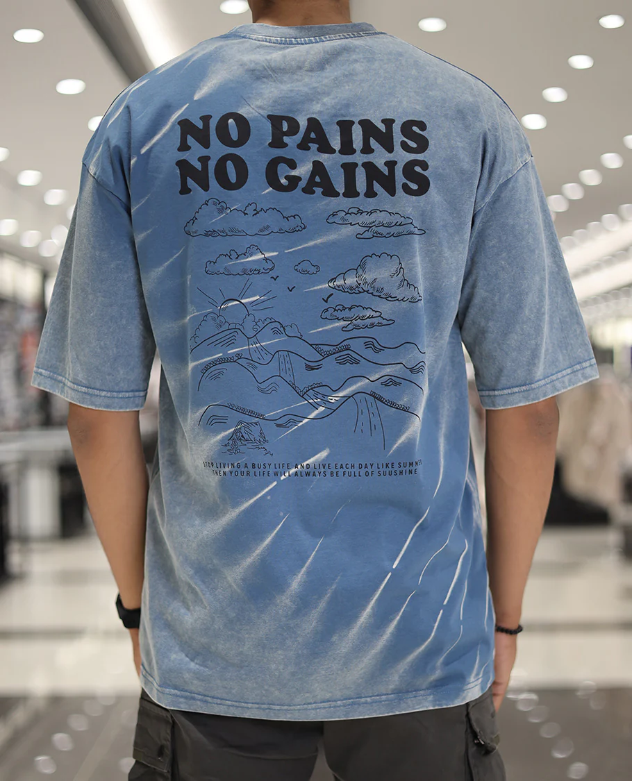 Air Force Blue Cotton-Blended T-Shirt, Embellished with Typography Print, Comes with a Crew Neck, Half-Sleeves, Oversized Fit, and Long Length - Image 2