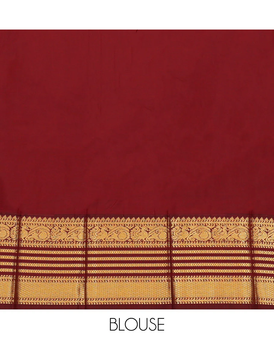 Beige Budget Silk Saree, Sparsely Threaded with Zari Buttas, Contrast Traditional Zari Border, Grand Jaal Pallu, and a Contrast Blouse - Image 4