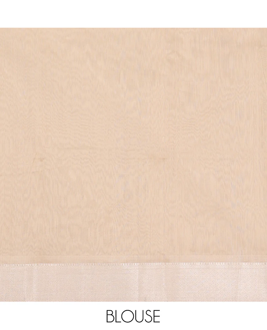 Beige Maheshwari Cotton Saree, Detailed with Flower Buttas All Over Its Body, Highlighted by Traditional Zari Design Border, Pallu Steeped with Flower Buttas, and Paired with a Matching Blouse - Image 5