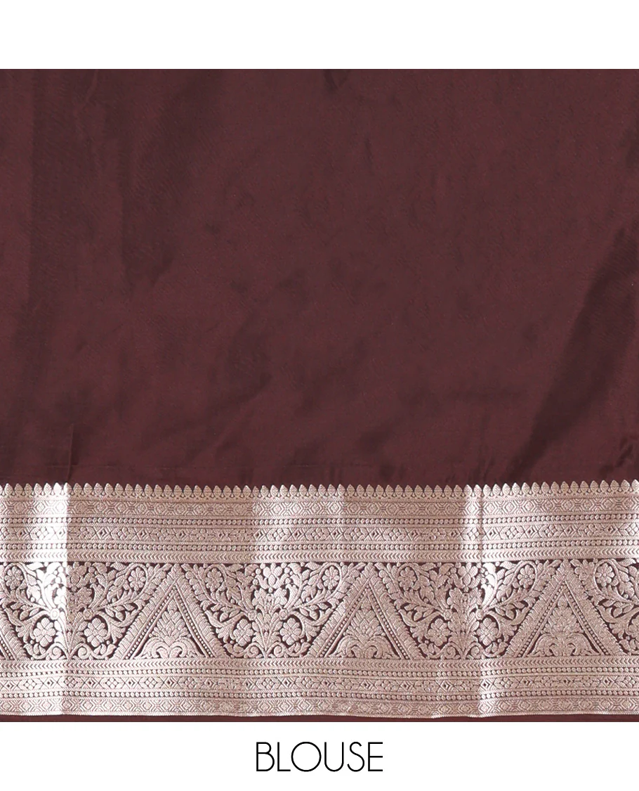 Biscuit-Brown Semi-Soft Silk Saree, Finely Crafted with Zari Buttas All Over Its Body, Complemented by a Contrast Traditional Zari Design Border, Intricately Designed Pallu, and Paired with a Contrast Blouse - Image 3