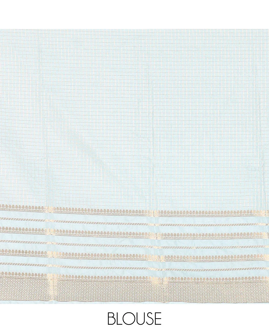 Black and Blue Semi-Mysore Crepe Saree Gleamed Up with Micro-Checks, Complemented by Contrast Traditional Zari Design Border, Gracefully Embellished Pallu of Thilakam Designs, and Paired with a Contrast Blouse - Image 3