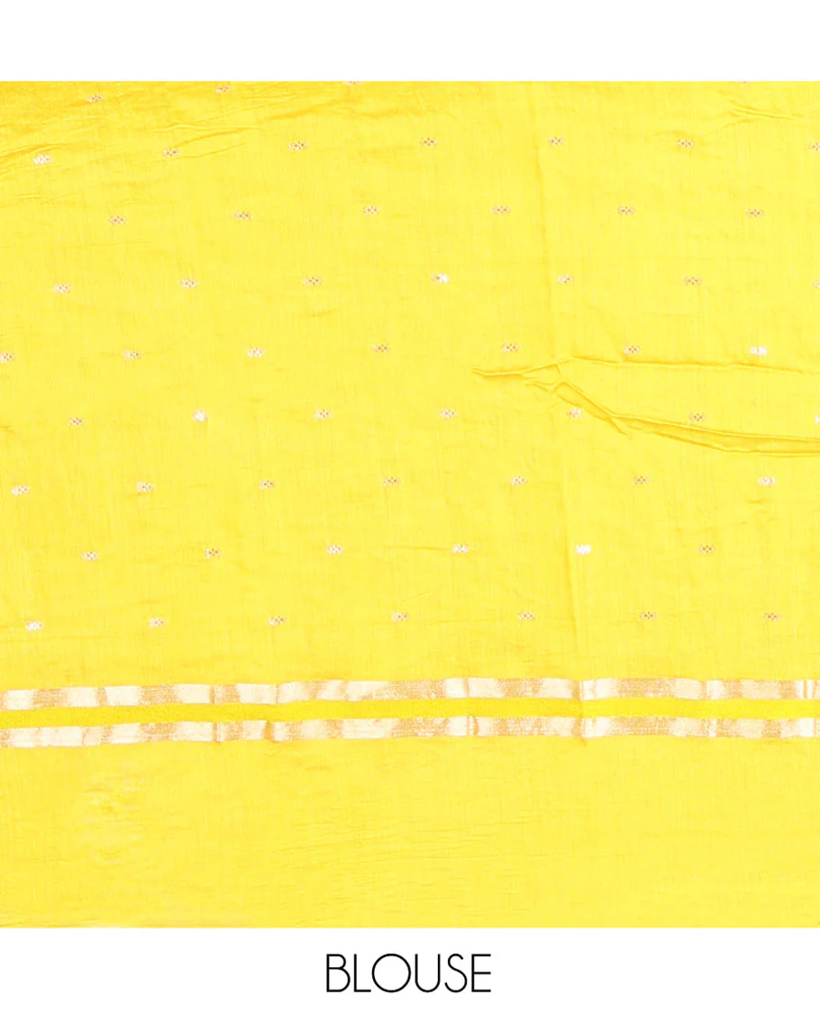 Black Assam Silk Saree, Ornamented with Zari Buttas on Its Body, Complemented by Contrast Zari Striped Border, Pallu Steeped with Gleaming Zari Stripes and Buttas, and Paired with a Contrast Blouse - Image 7
