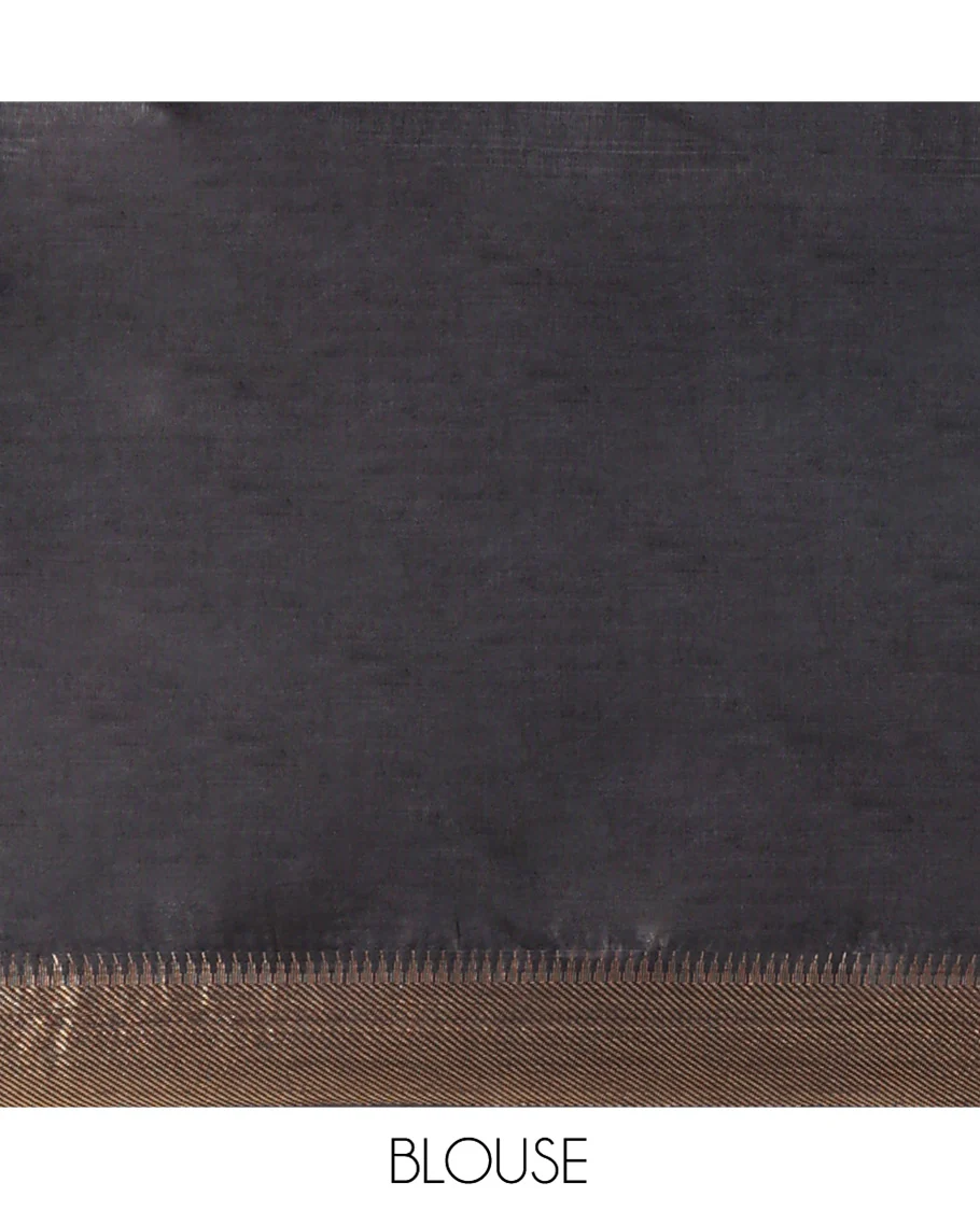 Black Banana Pith Saree Finely Crafted with Zari Buttas, Artfully Detailed Border with Zari Designs, Subtle Pallu of Zari Designs, and Paired with a Matching Blouse - Image 5