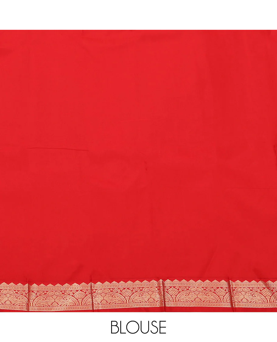 Black Budget Silk Saree, Highlighted with Buttas All Over Its Body, Complemented by a Contrast Traditional Zari Border of Peacocks, Grand Pallu of Geometric Design, and Paired with a Contrast Blouse - Image 4