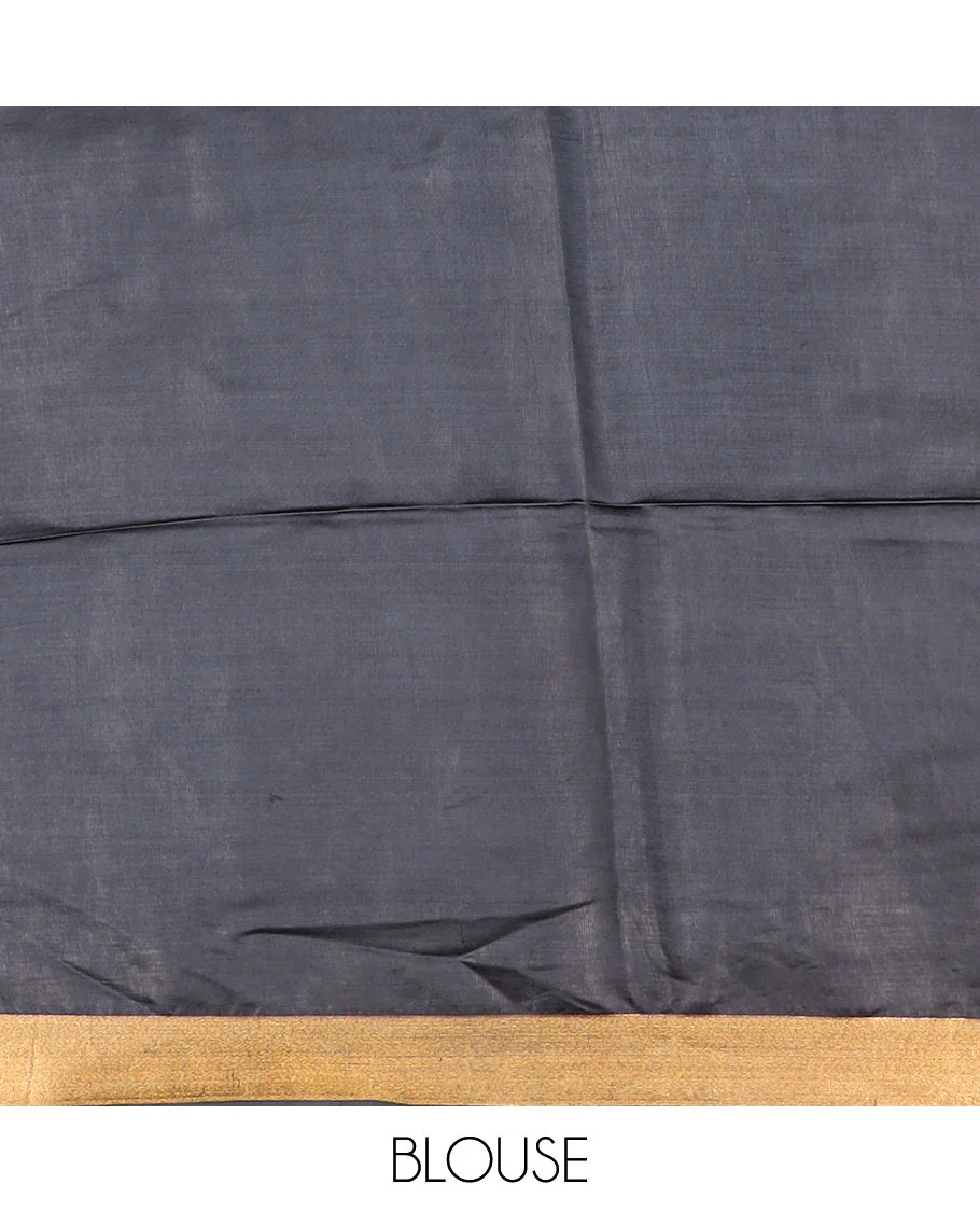 Black buttas banana pith saree, zari border, and zari striped pallu - Image 5