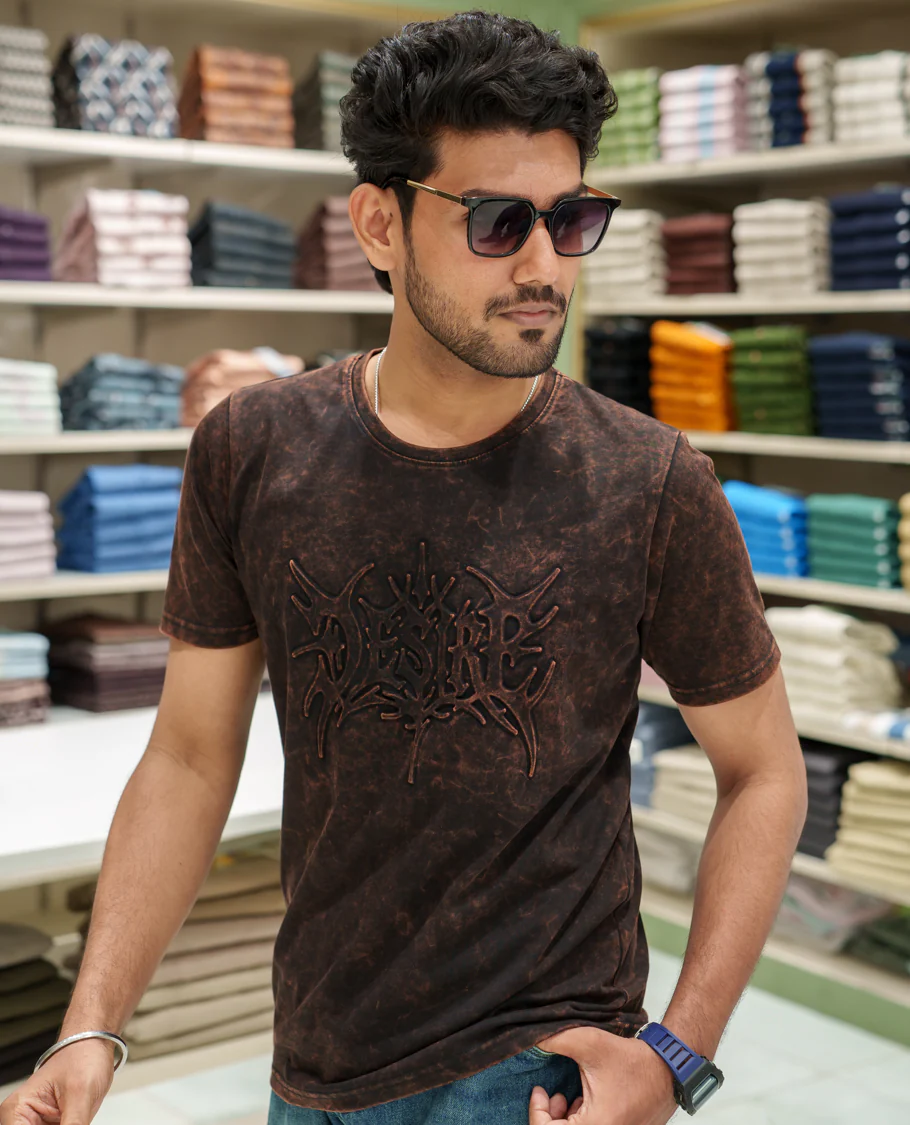 Black Cotton-Blended Acid-Washed Oversized T-Shirt Comes with a Typographic-Embossed, a Crew Neck, Half Sleeves, and Regular Length - Image 3
