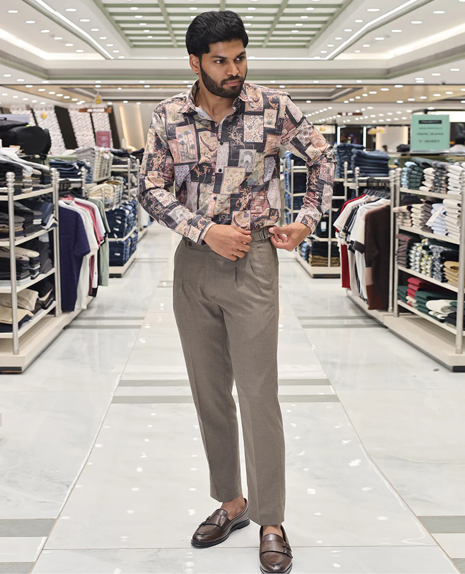 Black Cotton Blended Casual Shirt, Artfully Designed with Mughal-Style Flora-Fauna Print, Comes with a Spread Collar, Full Sleeves, Slim Fit, and Regular Length - Image 3