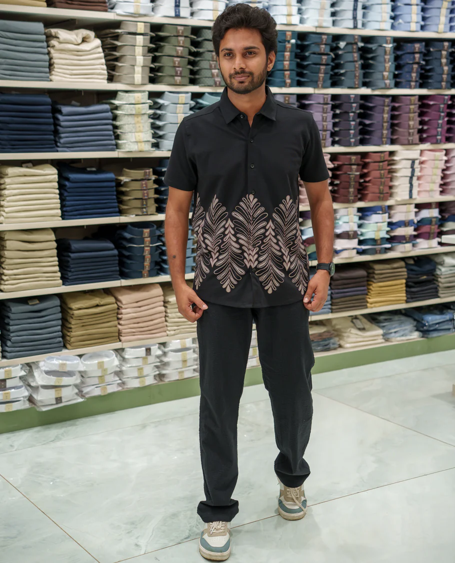 Black Cotton-Blended Casual Shirt Comes with Tropical Floral Print, Spread Collar, Half Sleeves, Regular Fit, and Regular Length - Image 2
