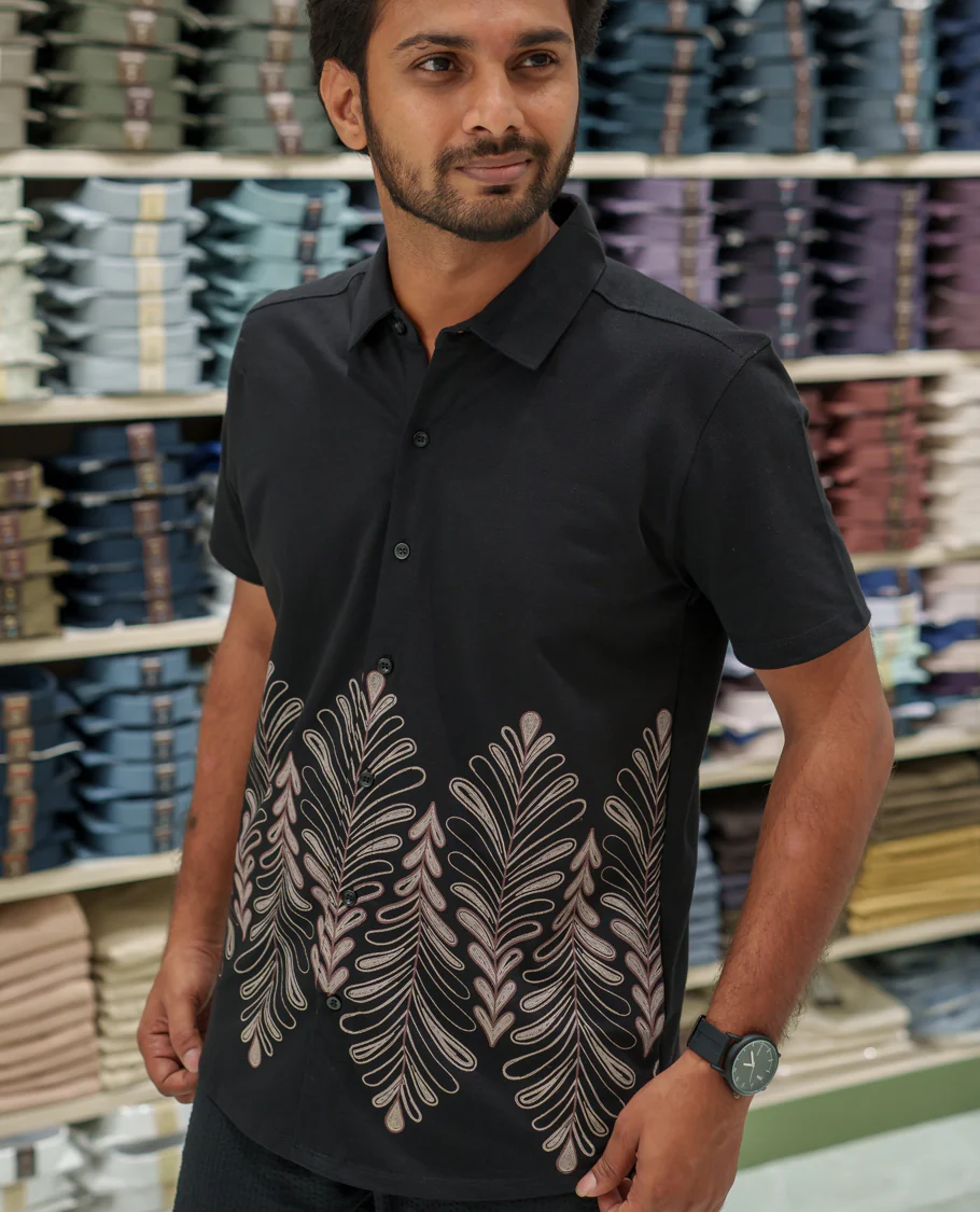 Black Cotton-Blended Casual Shirt Comes with Tropical Floral Print, Spread Collar, Half Sleeves, Regular Fit, and Regular Length - Image 3