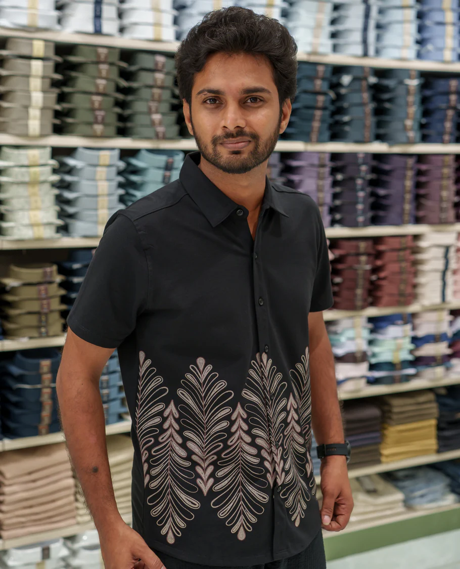 Black Cotton-Blended Casual Shirt Comes with Tropical Floral Print, Spread Collar, Half Sleeves, Regular Fit, and Regular Length - Image 4