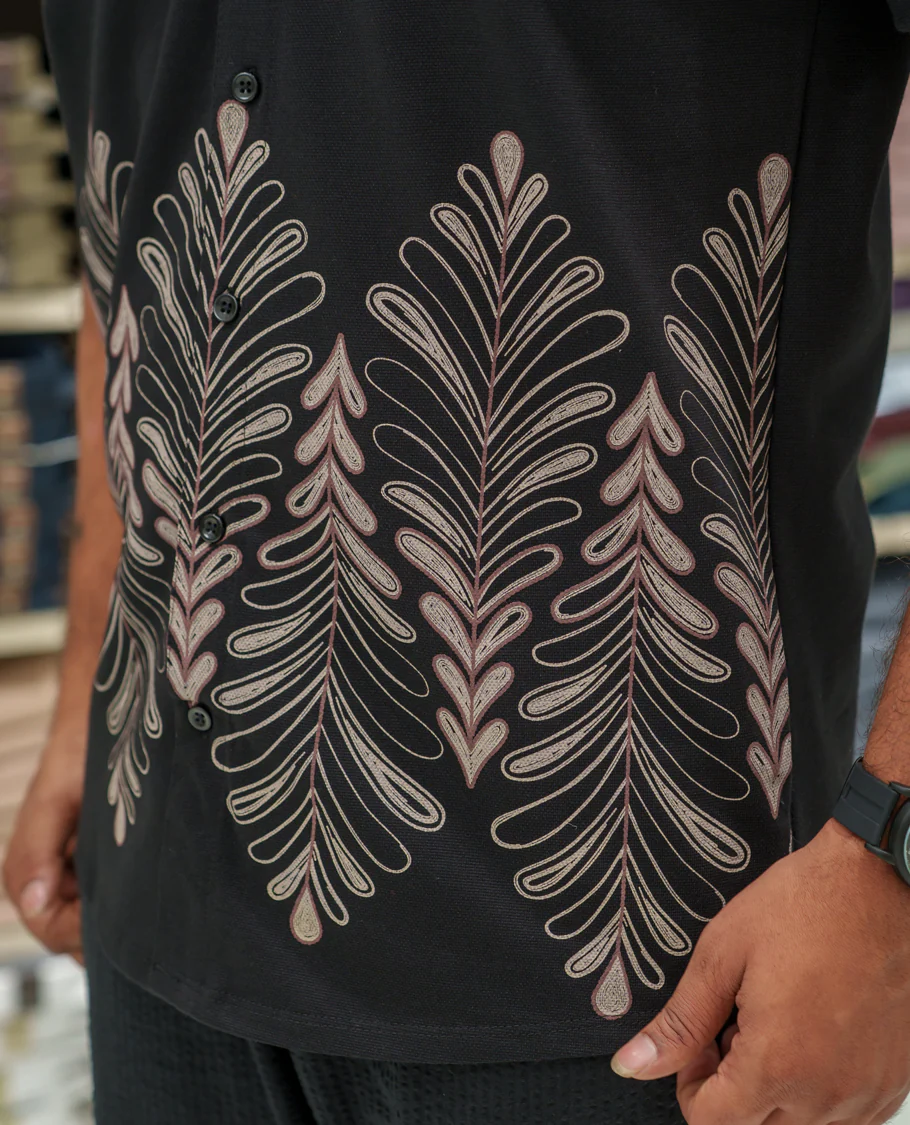 Black Cotton-Blended Casual Shirt Comes with Tropical Floral Print, Spread Collar, Half Sleeves, Regular Fit, and Regular Length - Image 6