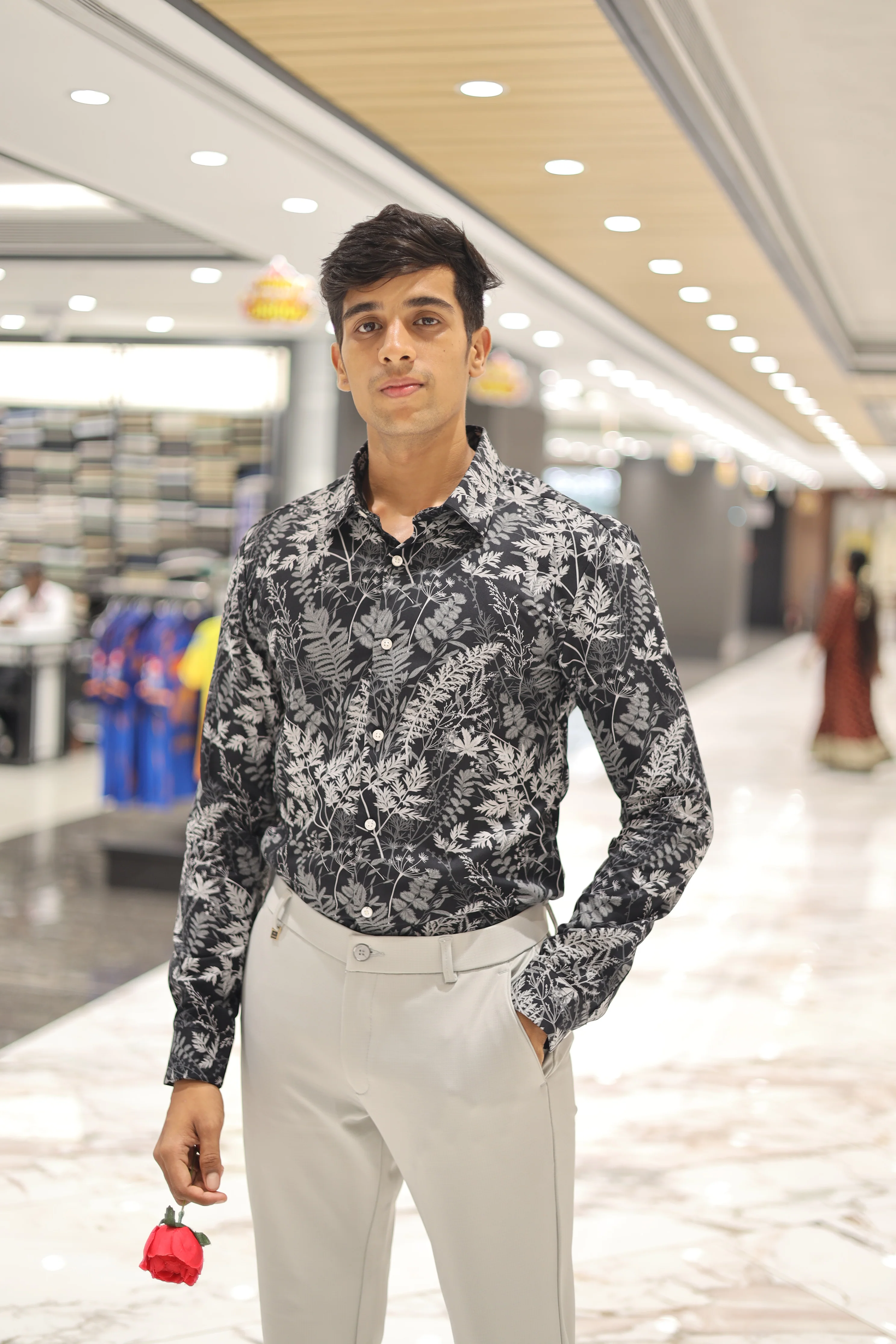 Black Cotton Blended Casual Shirt, Elevated with Vibrant Tropical Floral Prints, a Spread Collar, Full Sleeves, Slim Fit, and Regular Length - Image 2