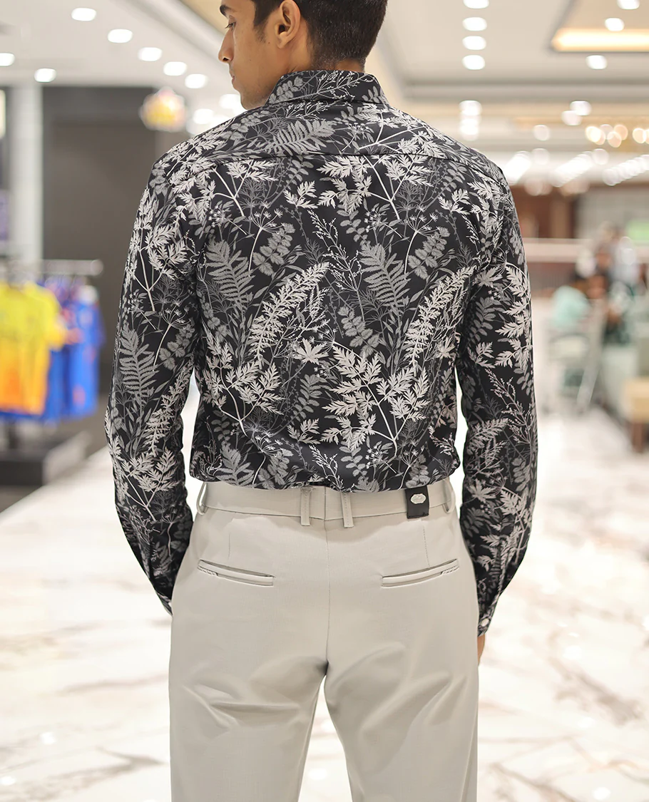 Black Cotton Blended Casual Shirt, Elevated with Vibrant Tropical Floral Prints, a Spread Collar, Full Sleeves, Slim Fit, and Regular Length - Image 4