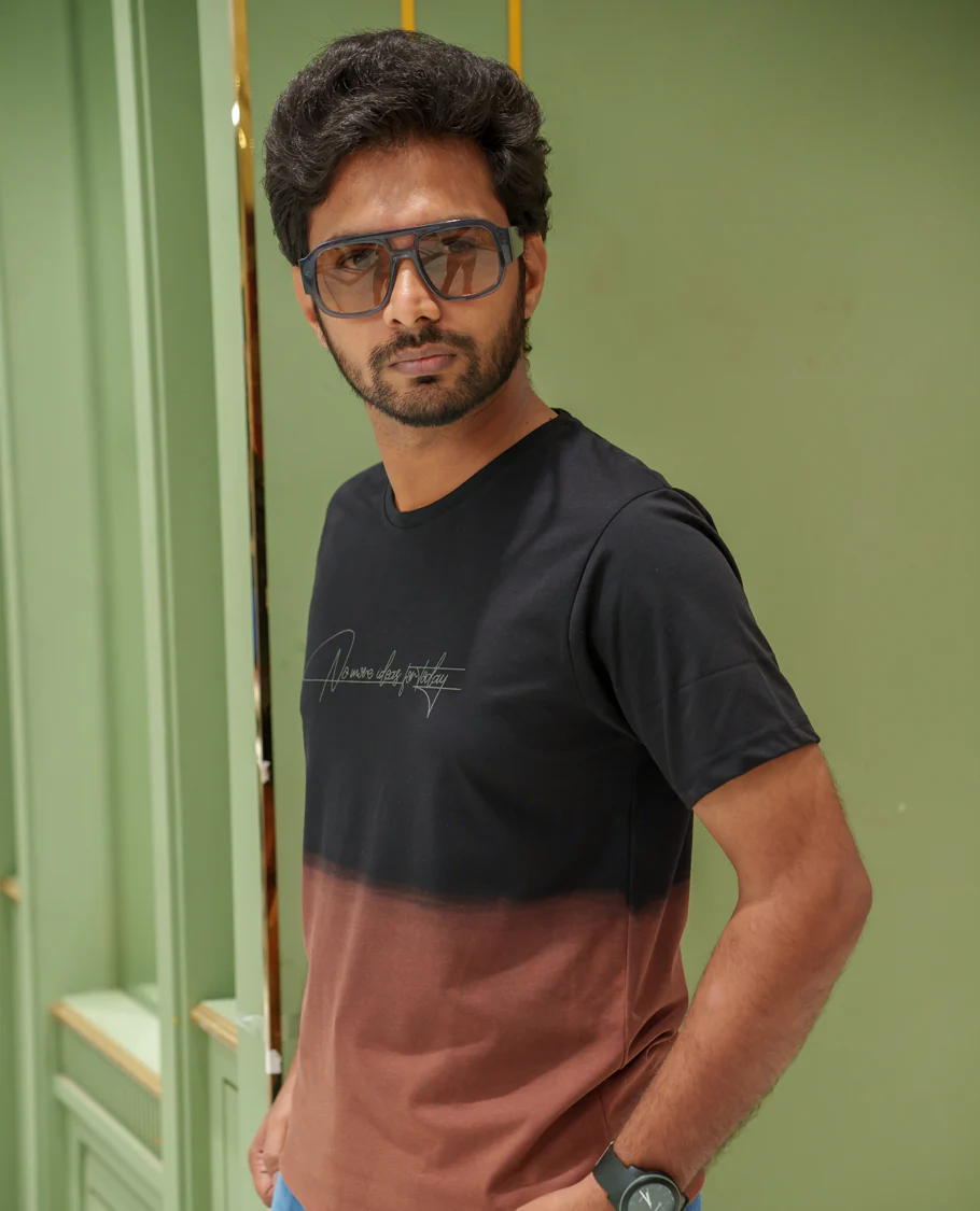 Black Cotton-Blended Ombre-Dyed T-Shirt Comes with Typographic Print, Crew Neck, Half Sleeves, Slim Fit, and Regular Length - Image 3