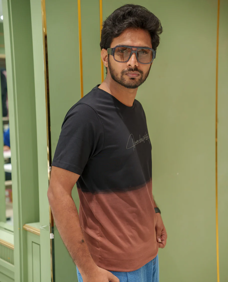 Black Cotton-Blended Ombre-Dyed T-Shirt Comes with Typographic Print, Crew Neck, Half Sleeves, Slim Fit, and Regular Length - Image 4