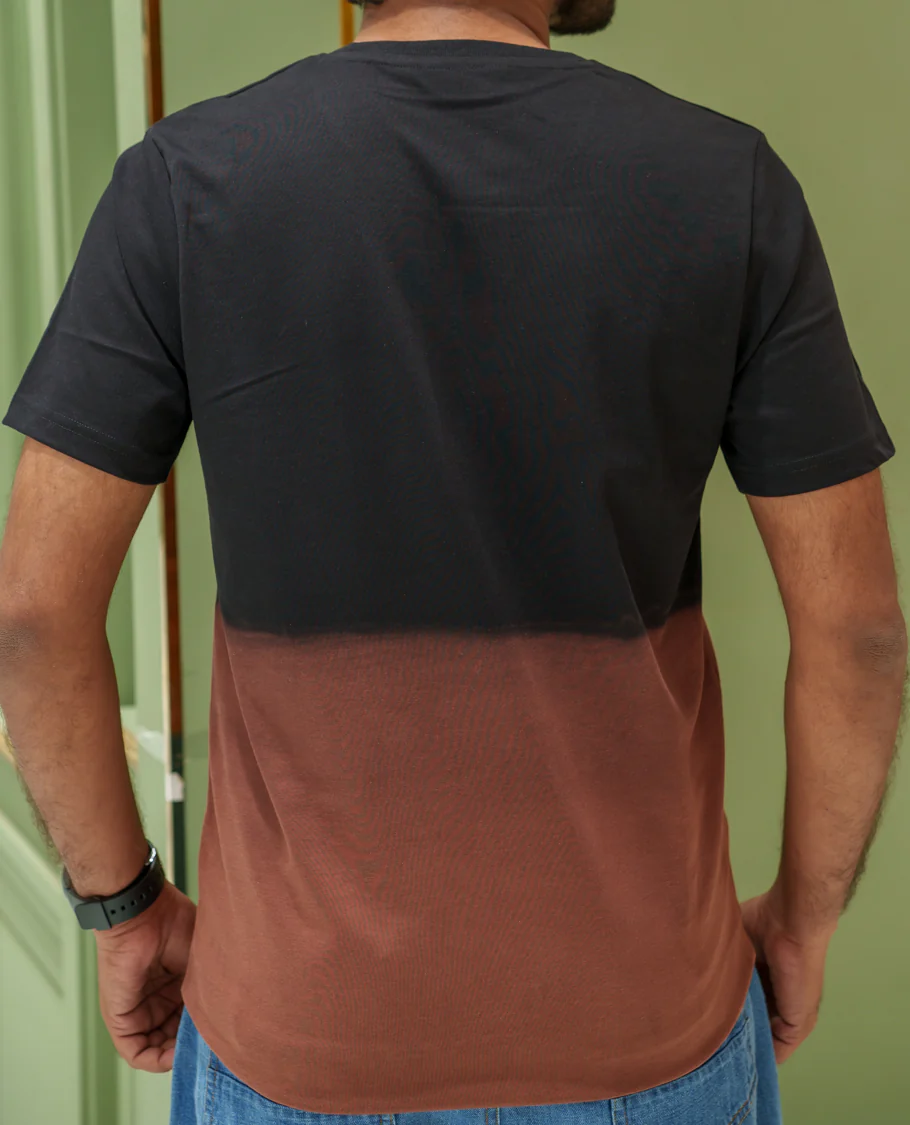 Black Cotton-Blended Ombre-Dyed T-Shirt Comes with Typographic Print, Crew Neck, Half Sleeves, Slim Fit, and Regular Length - Image 5