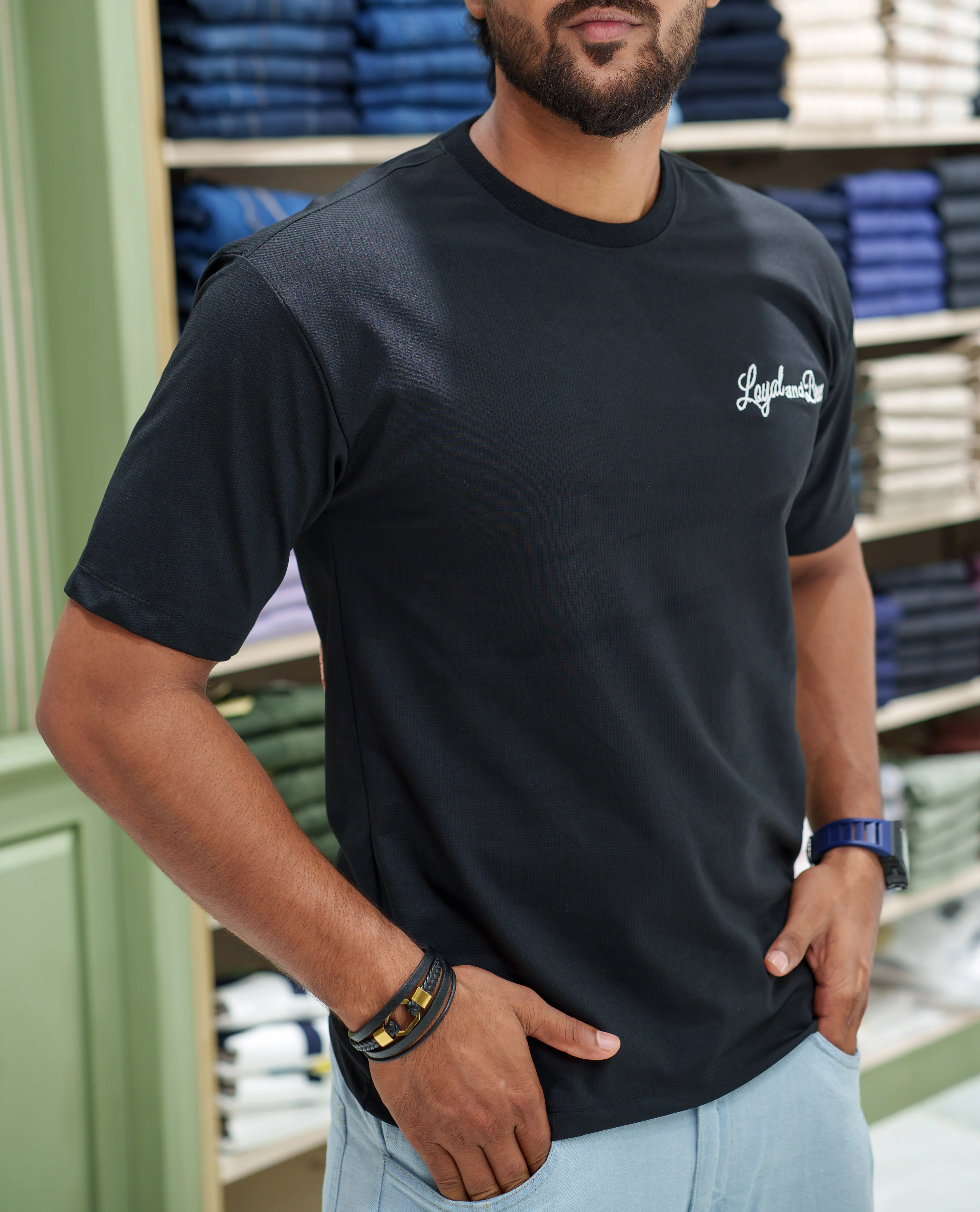 Black Cotton-Blended T-shirt, Comes with a Unique Back Print, Half-sleeves, Crew Neck, Oversized Fit, and Regular Length - Image 3