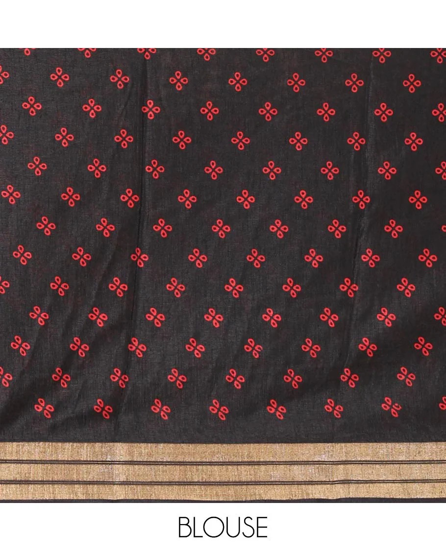 Black Dola Silk Saree, Features Colorful Floral and Peacock Motifs Printed On Its Body, Highlighted by Zari Border, Pallu Depicts Wedding-themed Motifs Print, and Paired with a Matching Blouse - Image 3