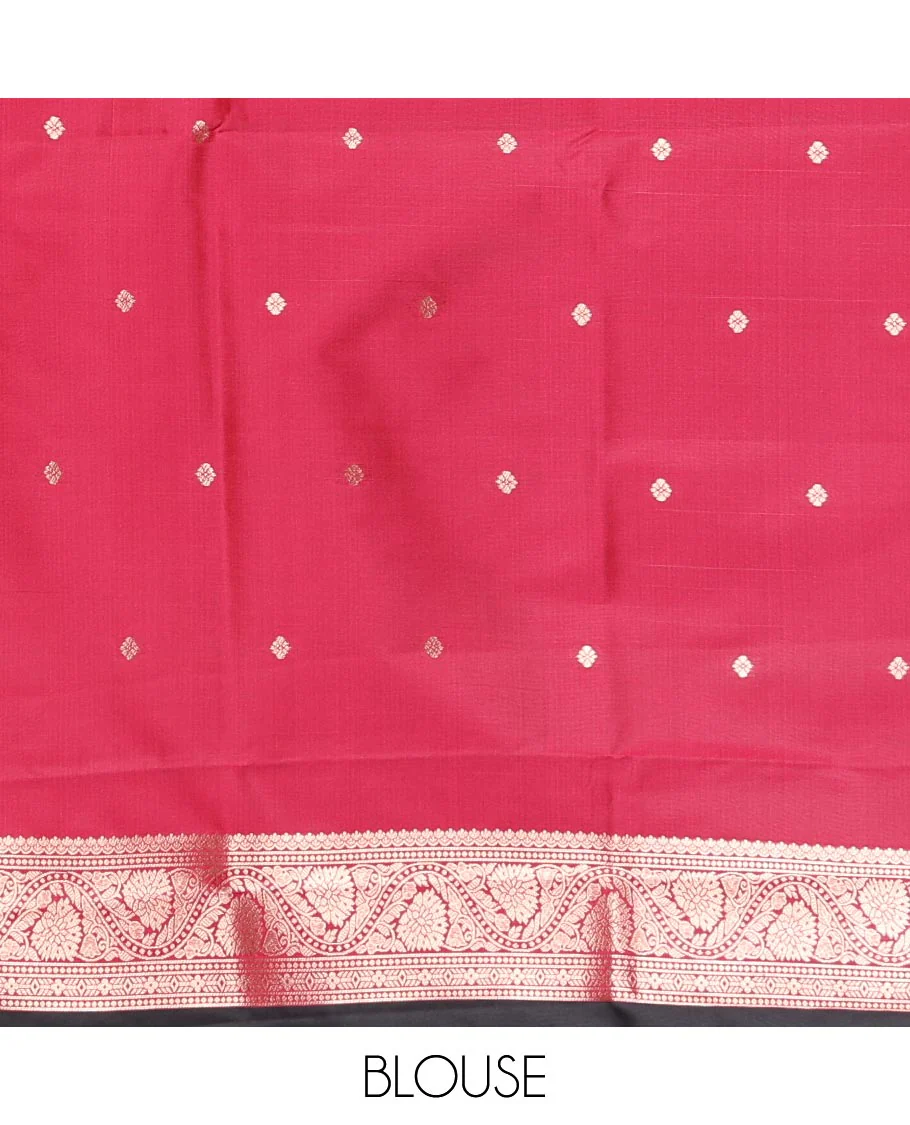 Black Elite Soft Silk Saree, Mesmerized with Zari Buttas and Zari Stripes All Over Its Body, Complemented by a Contrast Temple Border of Round Peacock Designs, Rich Pallu of Peacock Chakram Butta Enclosed Checks, and Paired with a Contrast Blouse - Image 3