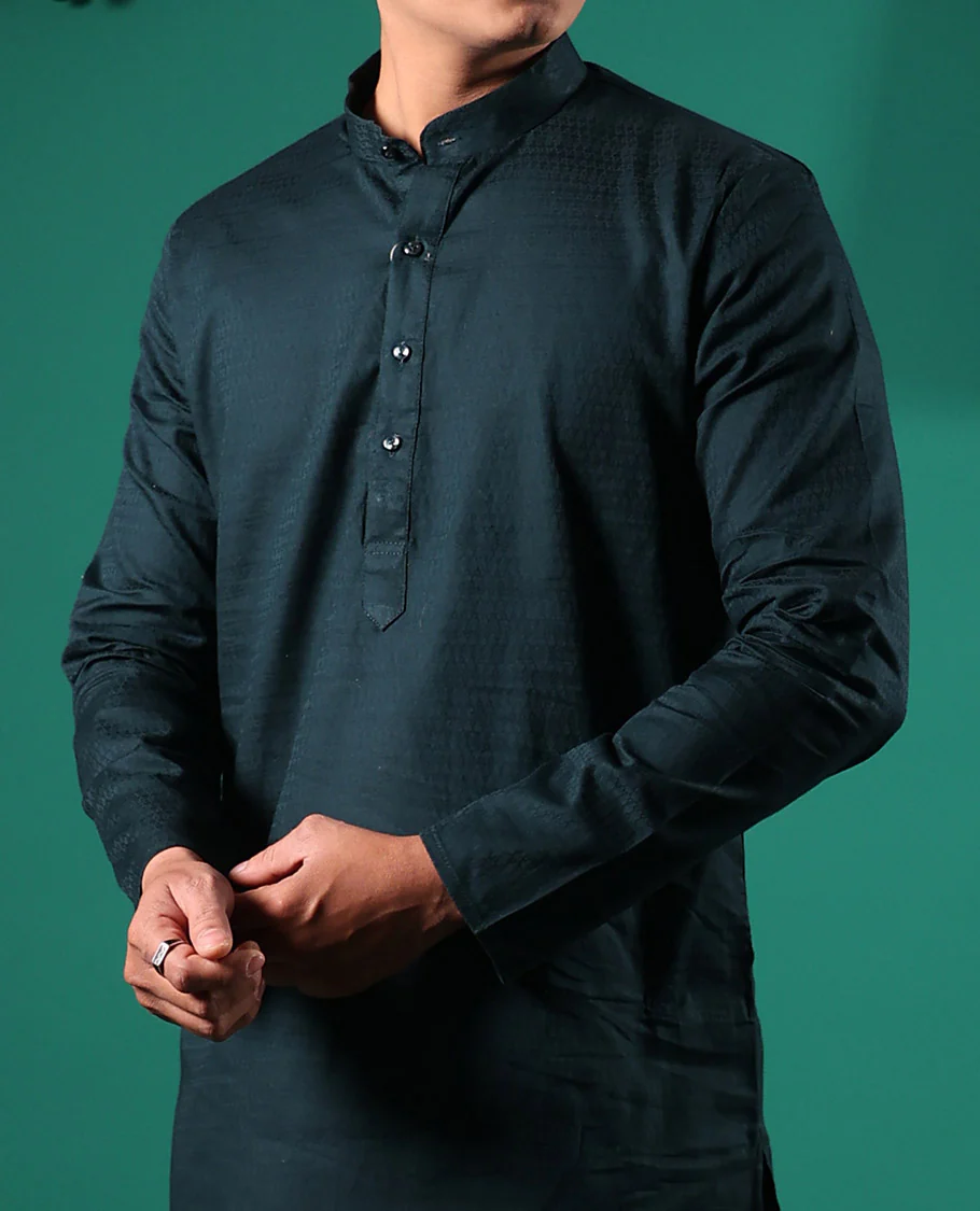 Black embossed full-sleeved men's kurta - Image 4