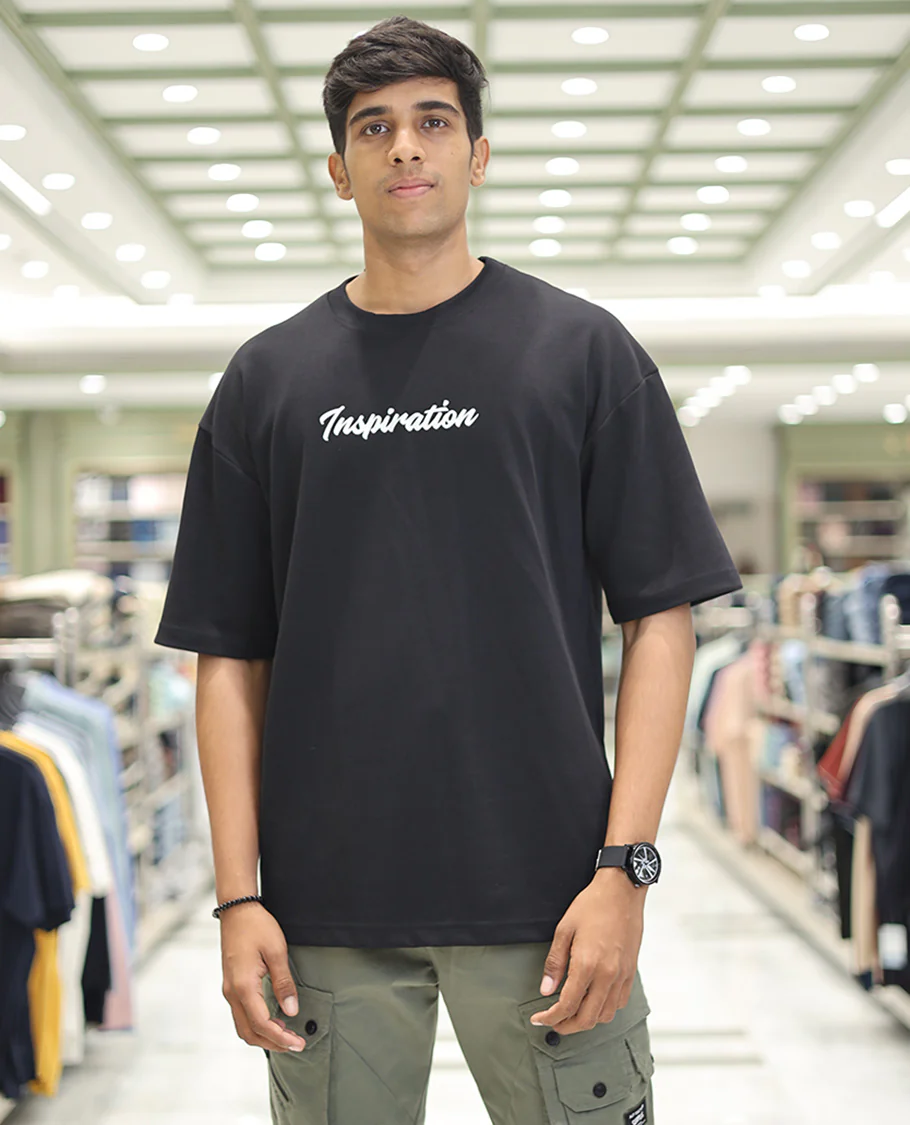 Black Glow in the Dark Cotton-Blended T-Shirt, Adorned with Colorful Cartoon Motifs Print, Comes with a Crew Neck, Half-Sleeves, Oversized Fit, and Long Length - Image 3