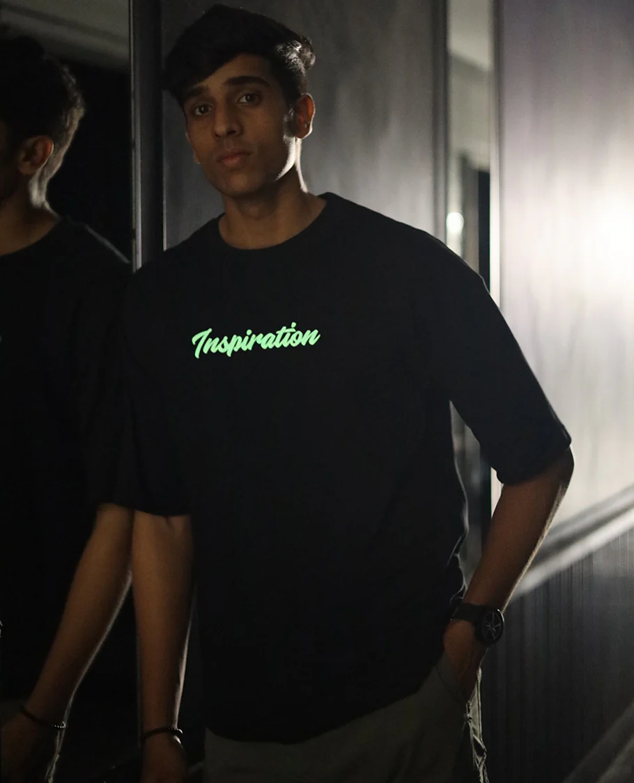 Black Glow in the Dark Cotton-Blended T-Shirt, Adorned with Colorful Cartoon Motifs Print, Comes with a Crew Neck, Half-Sleeves, Oversized Fit, and Long Length - Image 4