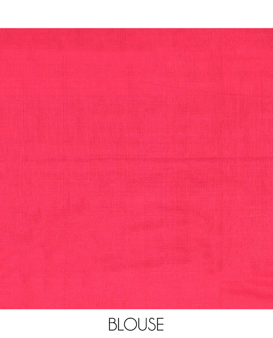 Black Ikkat Cotton Saree, Ornamented with Ikkat-style Buttas All Over Its Body, Complemented by a Contrast Temple Border, Pallu of Geometric Patterns, and Paired with a Contrast Blouse - Image 4