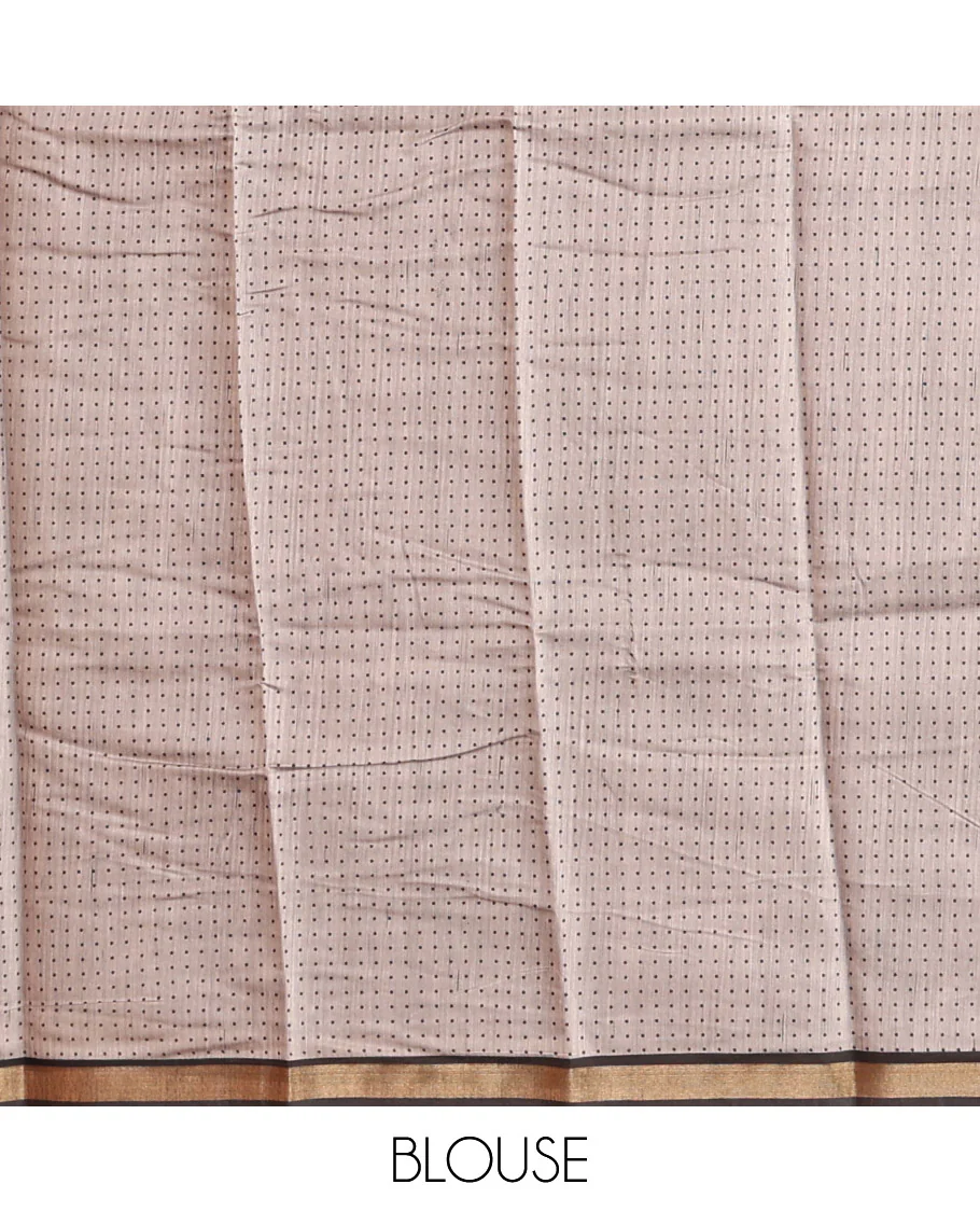 Black Kanchi Cotton Saree, Decked Up with Floral Print All Over Its Body, a Subtle Self-Border, Pallu of Block Printed Geometric Designs, and Paired with a Contrast Blouse - Image 4