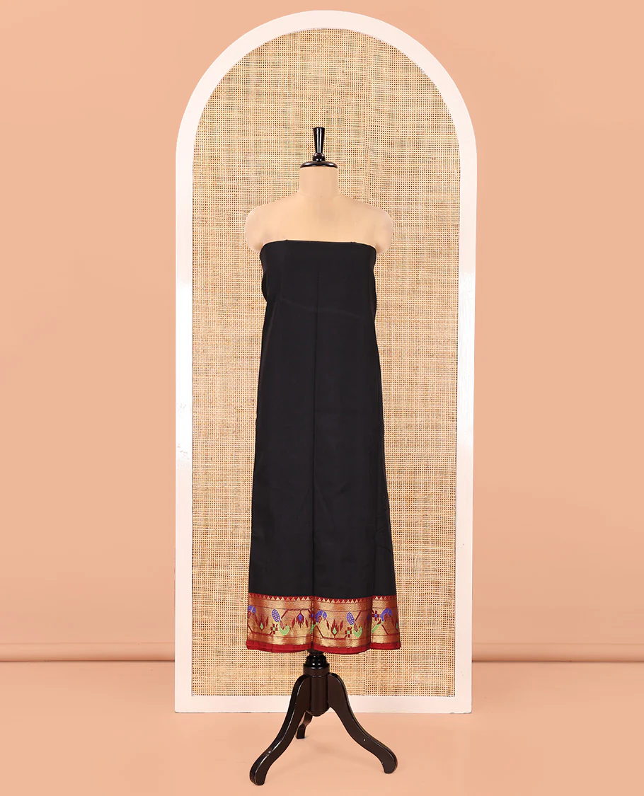 Black Mercerised Cotton Material Chudidar Set, Mesmerized with Paithani Bordered Top, a Mercerised Cotton Bottom, and Paired with a Matching Mercerised Cotton Paithani Bordered Dupatta - Image 4