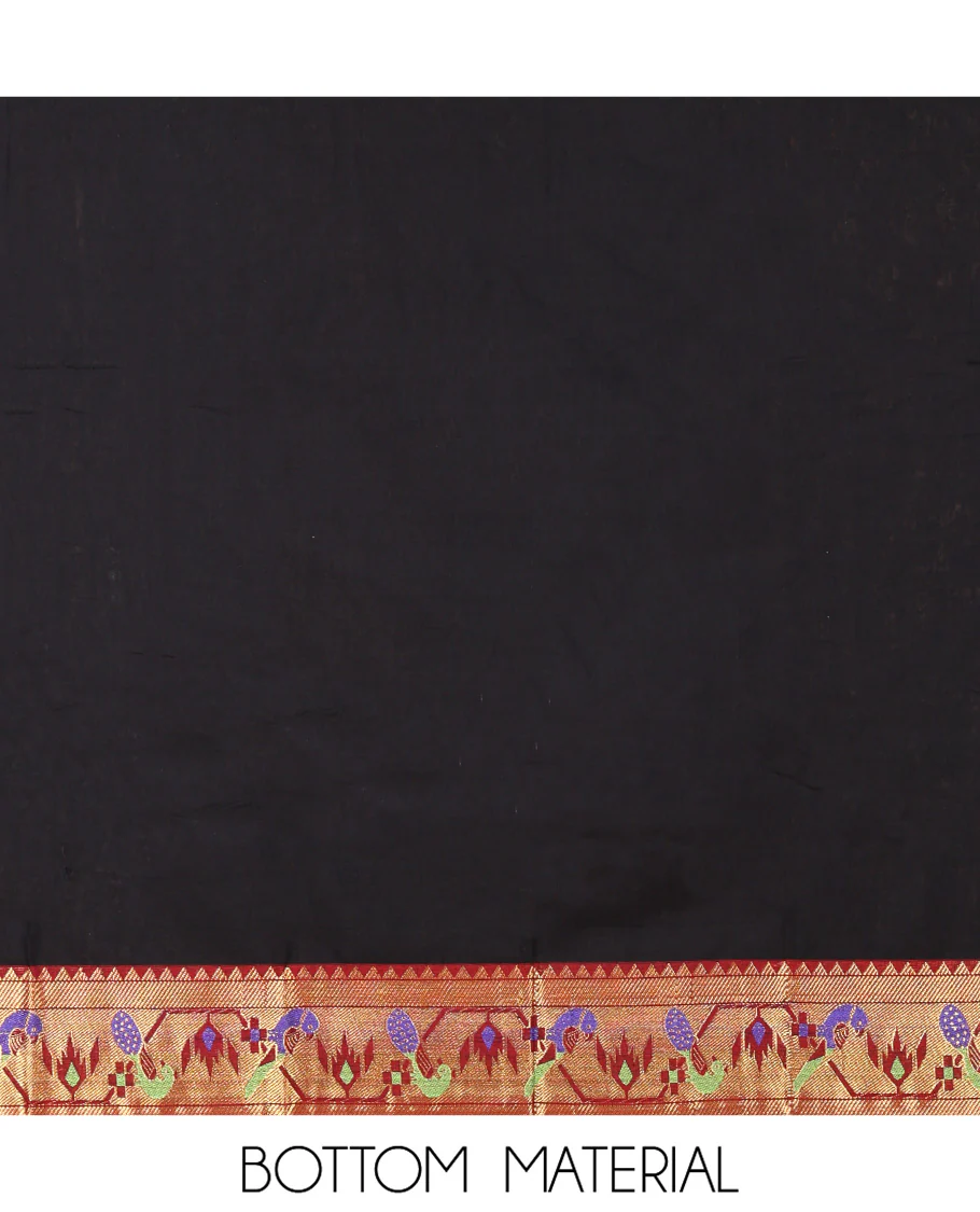 Black Mercerised Cotton Material Chudidar Set, Mesmerized with Paithani Bordered Top, a Mercerised Cotton Bottom, and Paired with a Matching Mercerised Cotton Paithani Bordered Dupatta - Image 5
