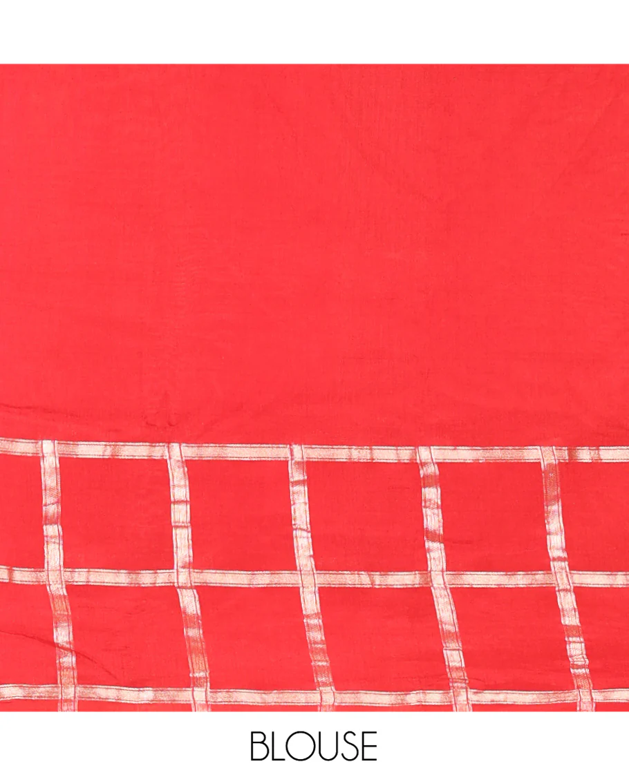 Black Plain Assam Silk Saree, Contrast Gharchola Checked Border, Gleaming Zari Striped Pallu, and Paired with a Contrast Blouse - Image 4