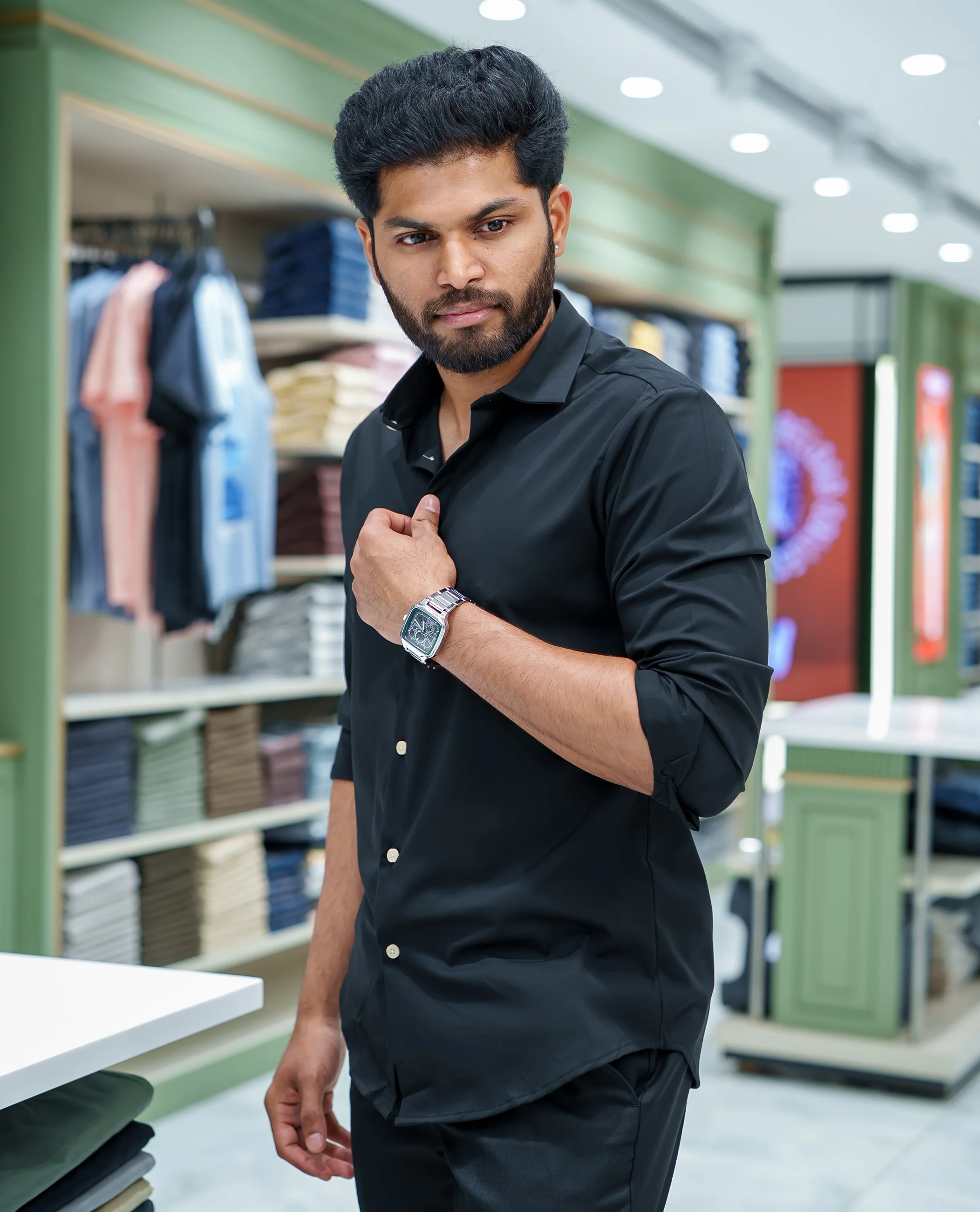 Black Plain Cotton Blended Casual Liquid Shirt, Featuring a Spread Collar, Full Sleeves, Slim Fit, and Regular Length - Image 4