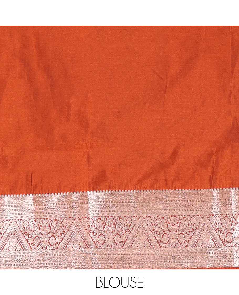 Black-Rust Semi-Soft Silk Saree, Finely Woven with Zari Buttas All Over Its Body, Complemented by a Contrast Traditional Zari Design Border, Intricately Designed Pallu, and Paired with a Contrast Blouse - Image 3