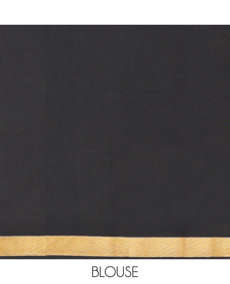 Black Semi-Silk Cotton Saree, Elevated with Paisley Zari Buttas All Over Its Body, Highlighted by a Zari Border, Pallu of Floral and Paisley Design, and Paired with a Matching Blouse - Image 4