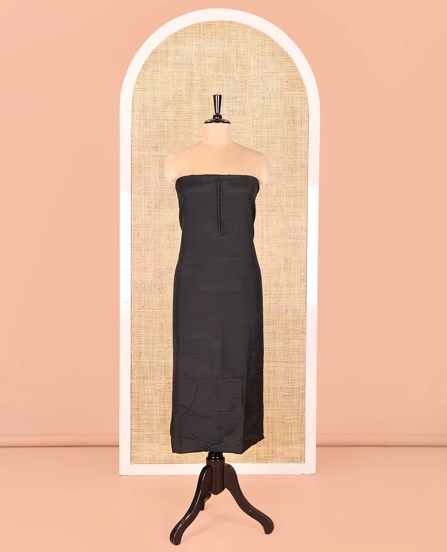 Black Semi-Silk Material Chudidar Set, Adorned with Pom-Pom Necklined Top, a Plain Santoon Bottom, and Paired Floral Zari Woven Semi-Silk Dupatta - Image 4