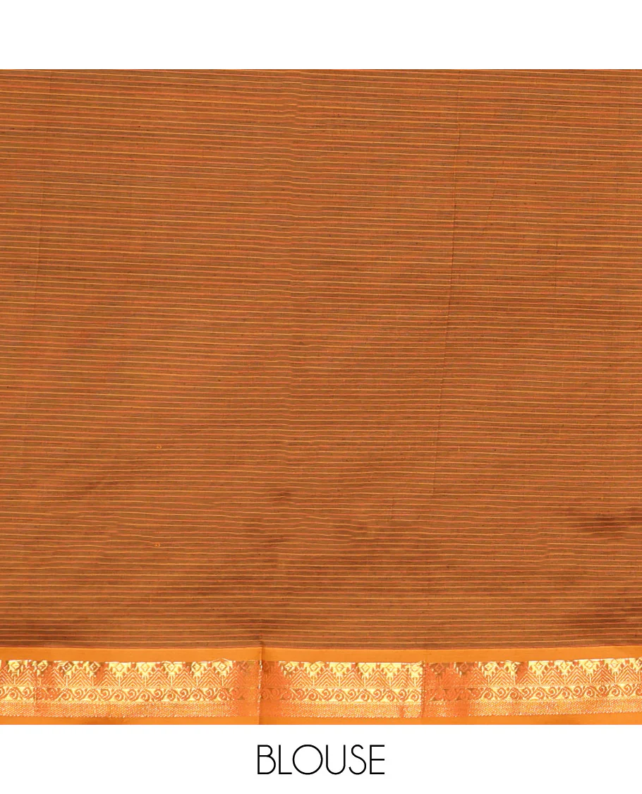 Black Textured Poly Cotton Saree, Complemented by Contrast Traditional Zari Design Border, Pallu of Stripes, and Paired with a Contrast Blouse - Image 3