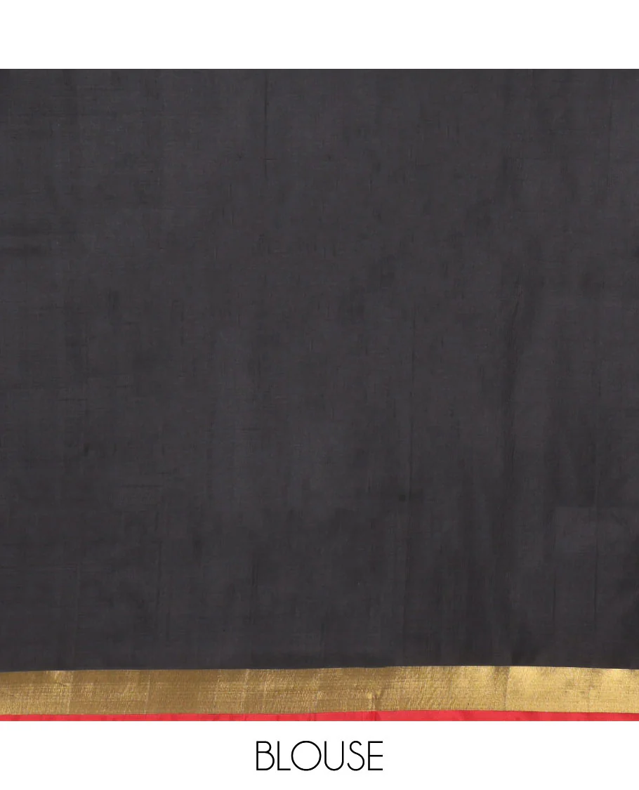 Black Uppada Silk Saree, Adorned with Buttas All Over Its Body, Complemented by a Contrast Bavanji Border, Pallu of Unique Designs, and Paired with a Matching Blouse - Image 6