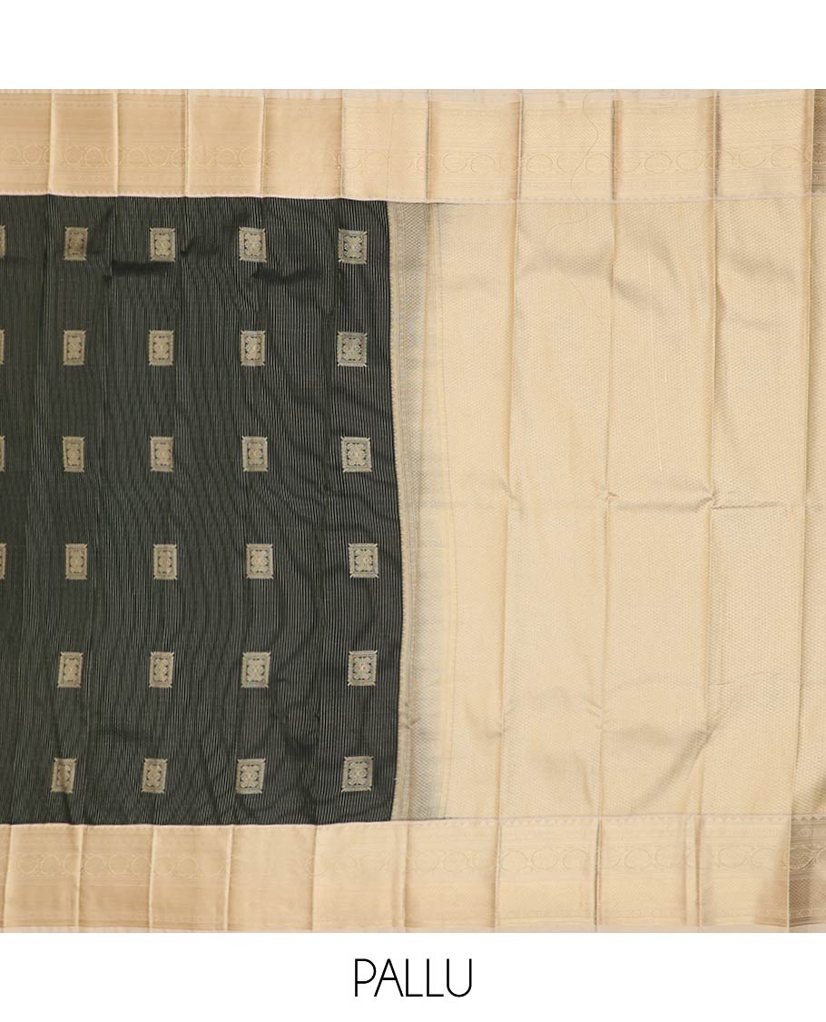 Black zari buttas gift saree, contrast traditional zari design border, and jaal pallu - Image 3