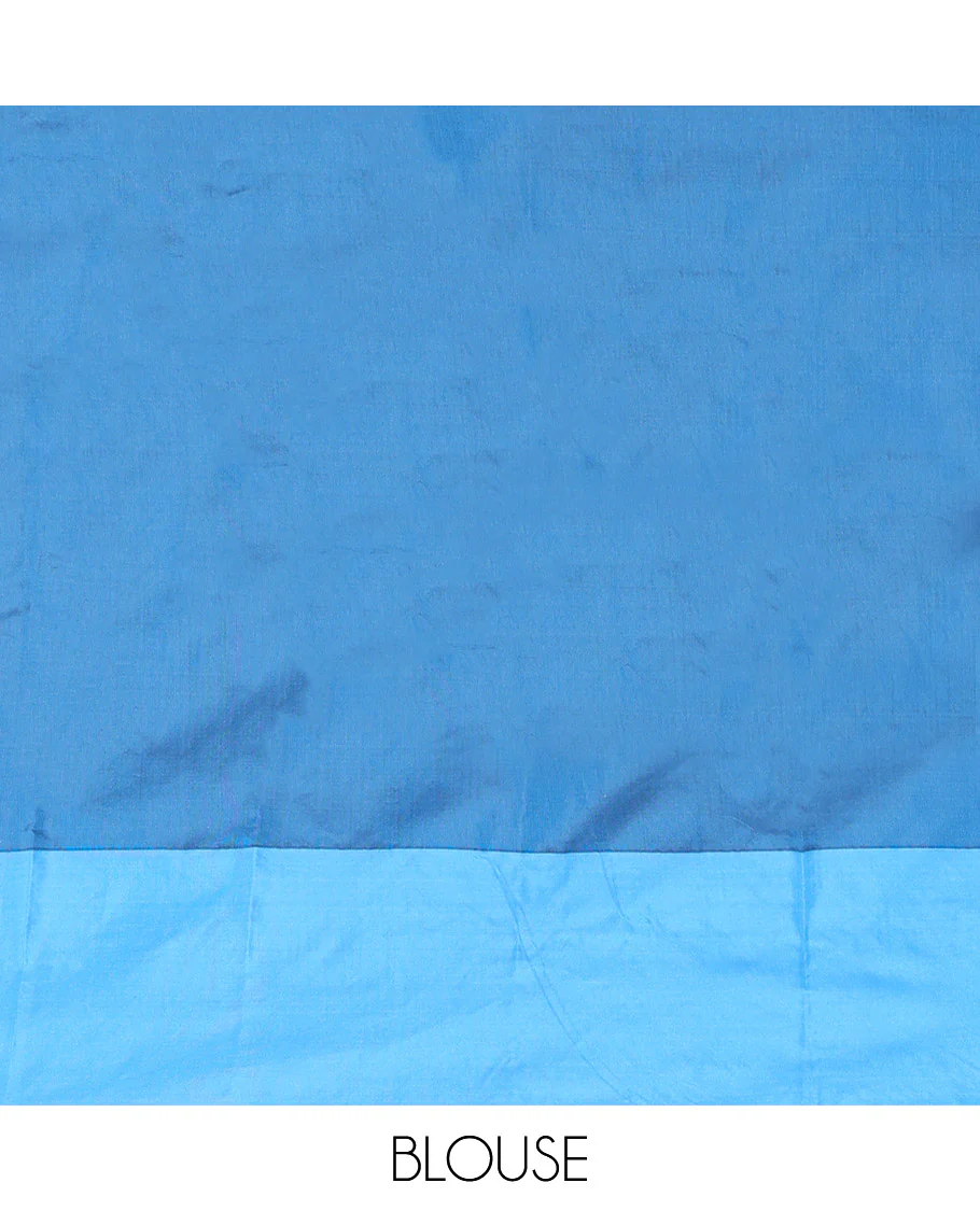 Blue Aarani Gift Saree, Elevated with Zari Stripes on Its Body, Complemented by a Contrast Border, a Pallu of Stripes, and Paired with a Contrast Blouse - Image 4