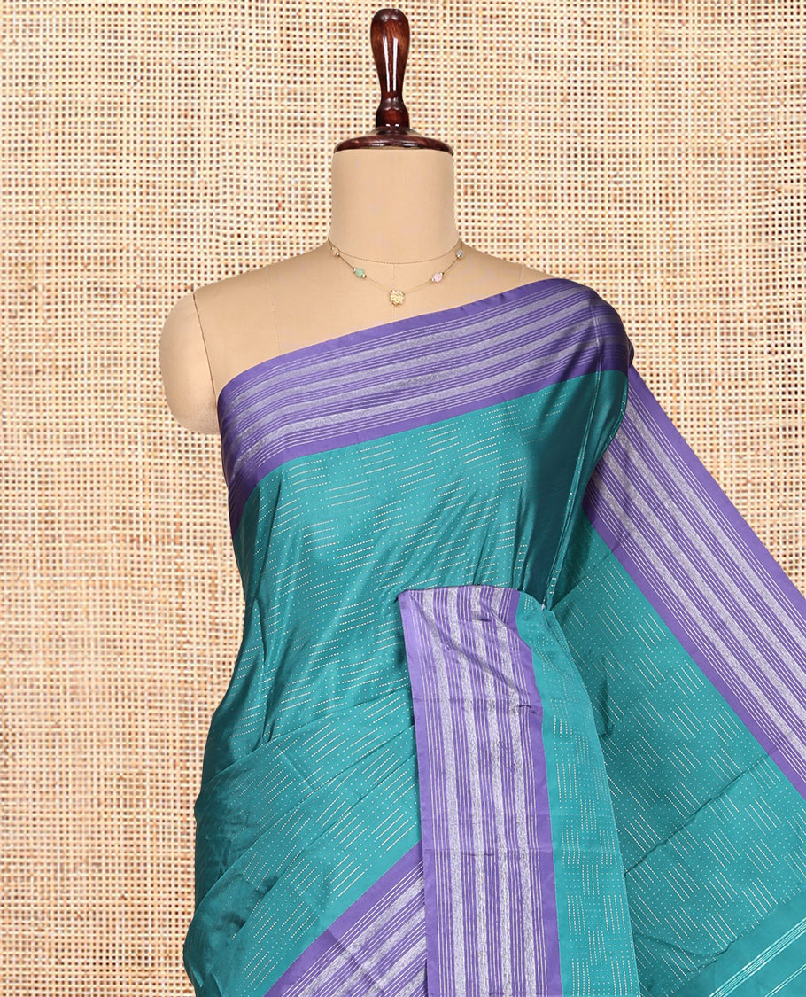 Blue Aarani Gift Saree, Subtly Sparkled with Zari Buttas on Its Body, Complemented by a Contrast-Striped Border, Subtly Striped Pallu, and Paired with a Matching Blouse - Image 2