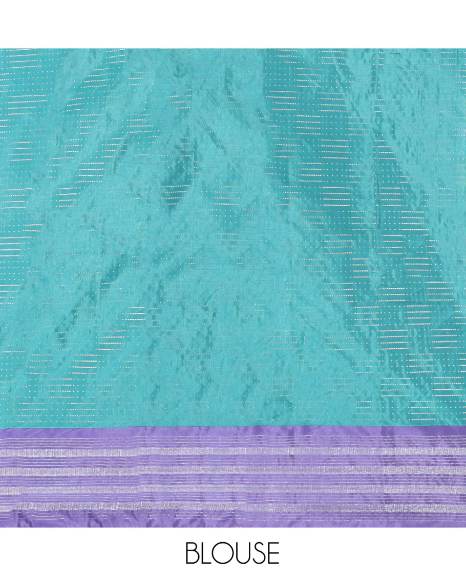 Blue Aarani Gift Saree, Subtly Sparkled with Zari Buttas on Its Body, Complemented by a Contrast-Striped Border, Subtly Striped Pallu, and Paired with a Matching Blouse - Image 3