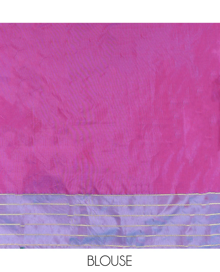 Blue Aarani Gift Saree, Subtly Woven with Checked Design on Its Body, Highlighted by a Zari Striped Border, Captivating Contrast Pallu of Stripes, and Paired with a Contrast Blouse - Image 3
