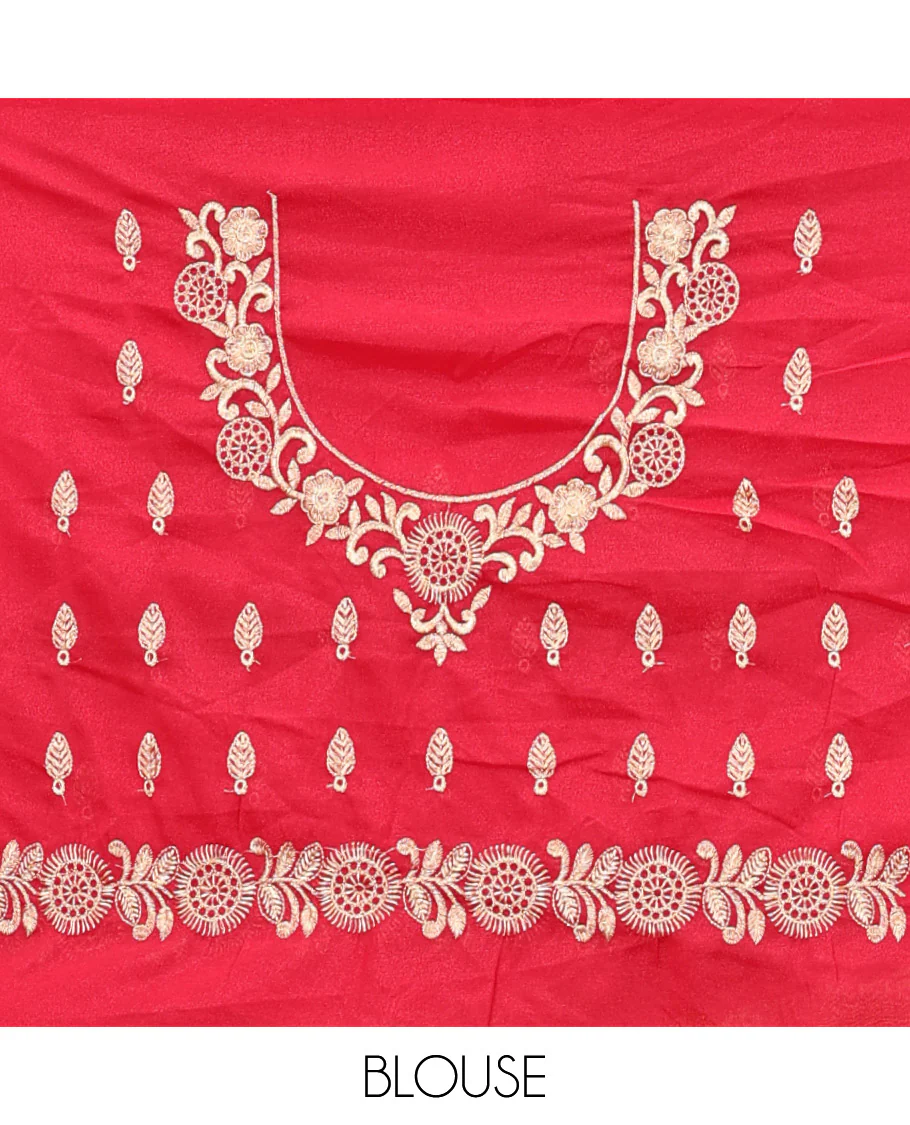 Blue Art Silk Half Saree Features Buttas Woven Skirt, Contrast Traditional Border, an Embroidered Blouse, and Contrast Scallop Embroidered Dhavani - Image 5