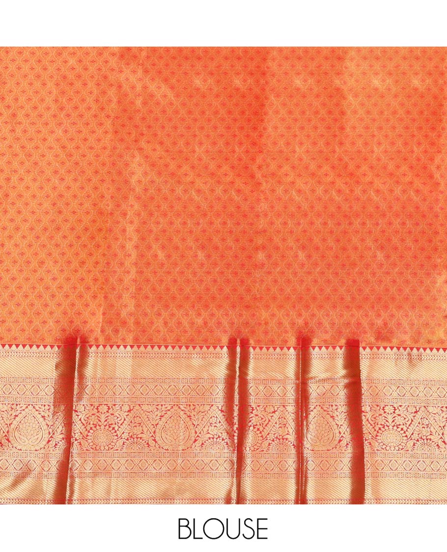 Blue Art Silk Material Half Saree Set, Opulently Embellished with Tropical-Floral Jacquard Design Skirt, a Contrast Traditional Zari Design Border, Contrast Zari-Jacquard Blouse, and a Dhavani of Floral Designs - Image 7