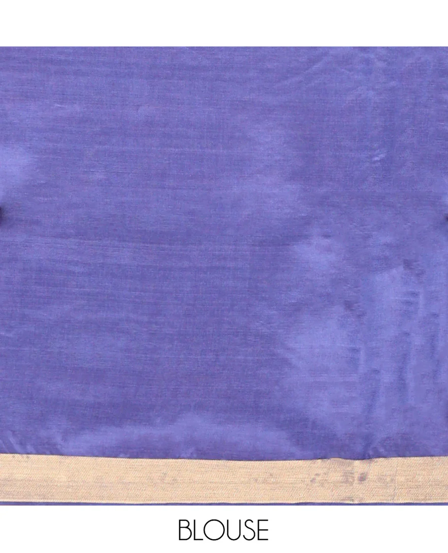Blue Banana Pith Saree, Subtly Adorned with Buttas All Over Its Body, Highlighted by a Zari Bavanji Border, Gleaming Zari Striped Pallu, and Paired with a Matching Blouse - Image 5