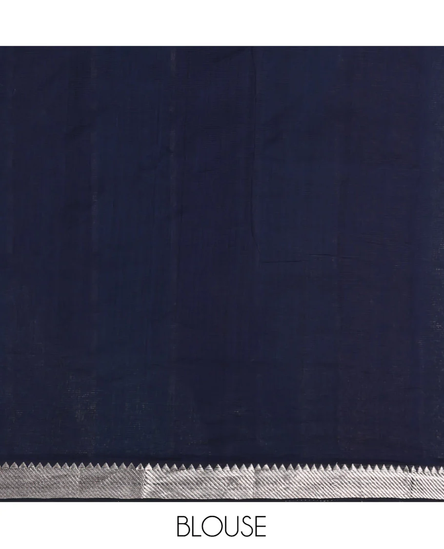 Blue Mangalgiri Cotton Saree, Gleamed Up with Stripes on Its Body, Highlighted by Zari Temple Border, Zari-Striped Pallu, and Paired with a Matching Blouse - Image 4