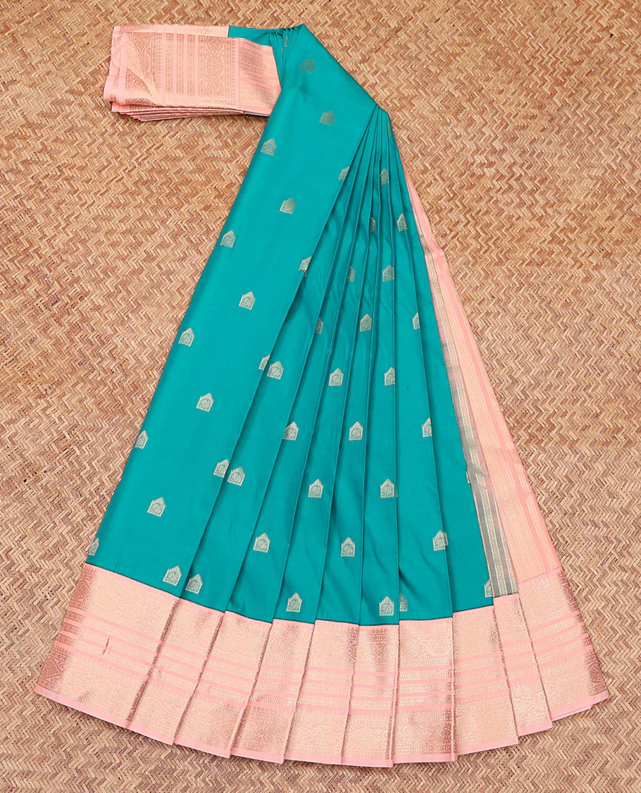 Blue Budget Silk Saree, Accentuated with Zari Butta Enclosed Checked All Over Its Body, Complemented by a Contrast Traditional Zari Design Varisai Pettu Border, Majestically Detailed Pallu, and Paired with a Contrast Blouse - Image 2