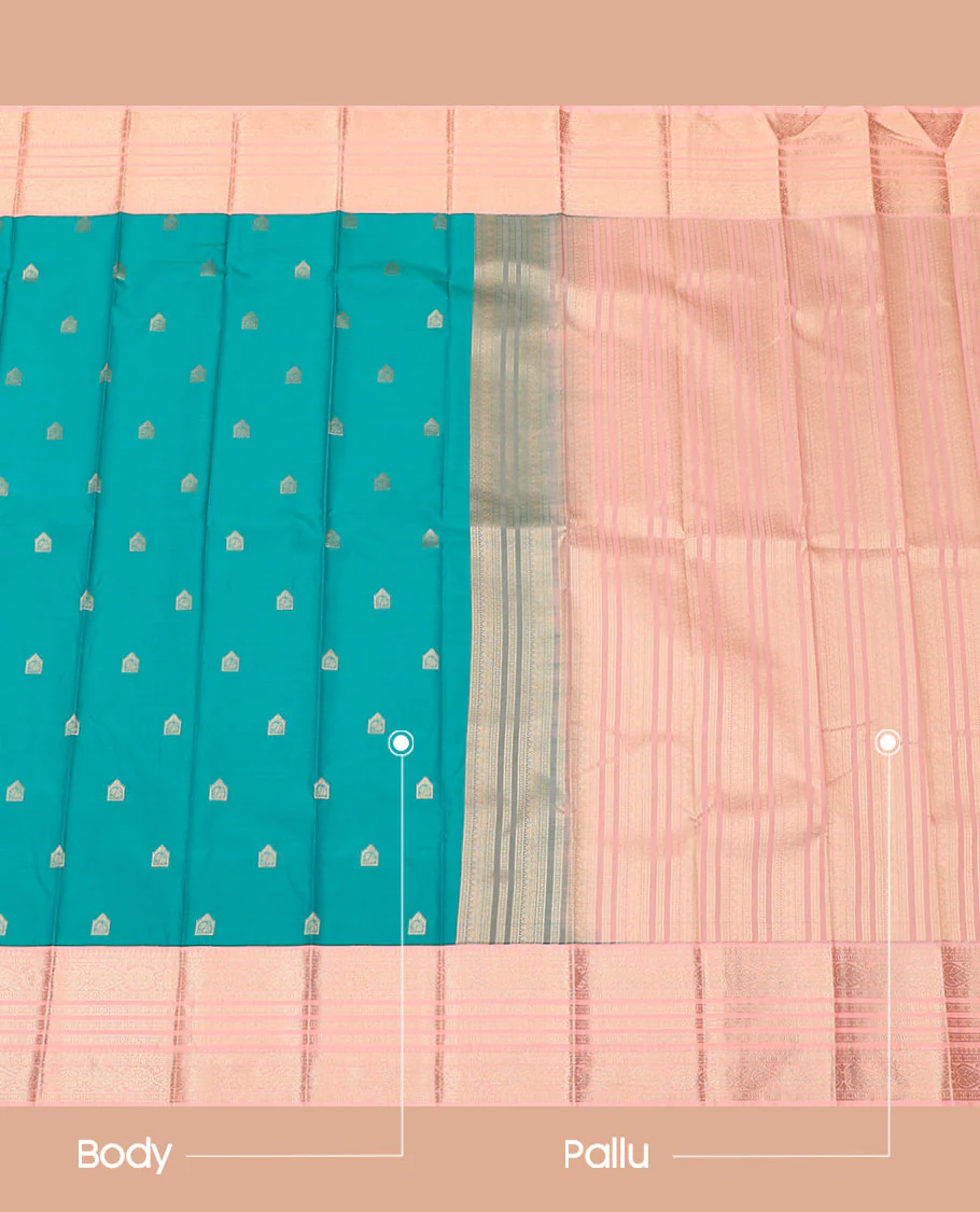 Blue Budget Silk Saree, Accentuated with Zari Butta Enclosed Checked All Over Its Body, Complemented by a Contrast Traditional Zari Design Varisai Pettu Border, Majestically Detailed Pallu, and Paired with a Contrast Blouse - Image 3