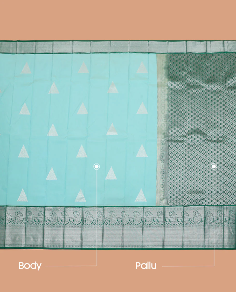 Blue Budget Silk Saree, Adorned with Buttas All Over Its Body, Complemented by a Contrast Traditional Zari Design Border, Grand Pallu, and Paired with a Contrast Blouse - Image 3