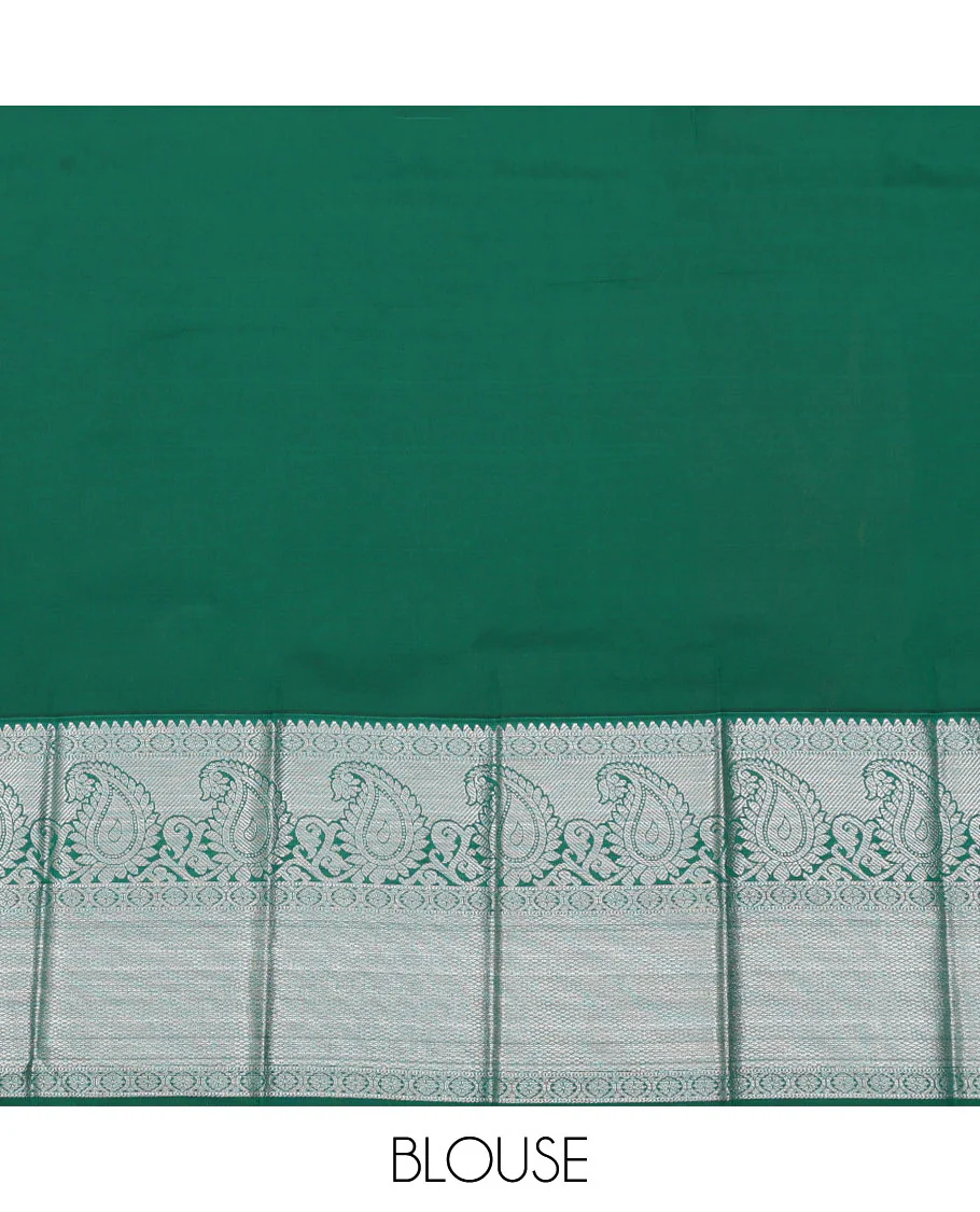 Blue Budget Silk Saree, Adorned with Buttas All Over Its Body, Complemented by a Contrast Traditional Zari Design Border, Grand Pallu, and Paired with a Contrast Blouse - Image 4